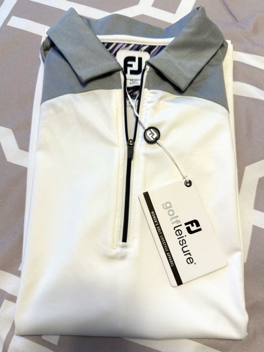 Women’s FootJoy White and Gray Quarter-Zip Golf Polo